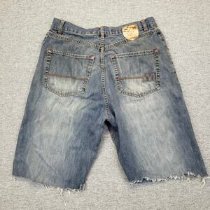 Vintage Mecca  Faded Frayed Baggy Wide Leg Shorts Hip Hop Skate Denim Shorts 34"